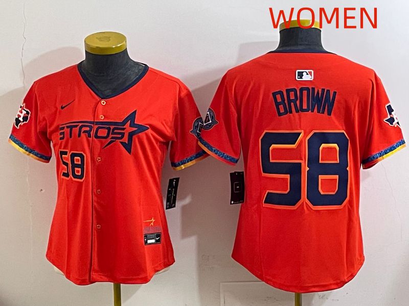 Women Houston Astros 58 Brown Orange Fourth generation Joint Name 2025 Nike MLB Jersey style 4